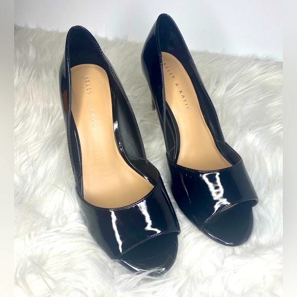 Size 8 Kelly & Katie Tibalt Black Patent Peep Toe Heels. - Picture 2 of 10